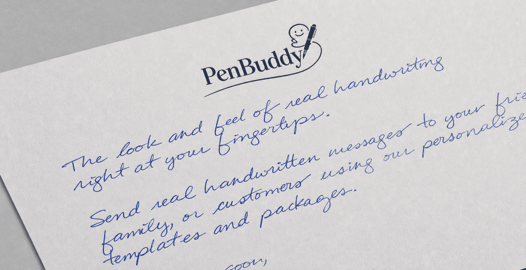 Close-up of PenBuddy handwritten ink on textured card paper